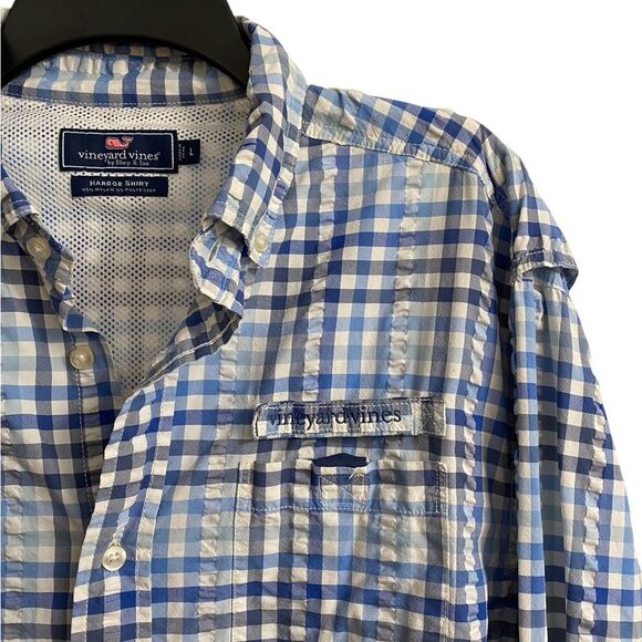 Vineyard Vines Plaid Harbor Shirt Men's Sz L Blue White Long Sleeve Vented Beach - Picture 5 of 15